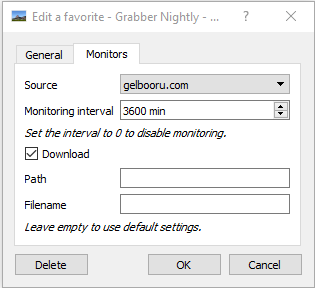 "Monitors" tab of the "Edit a favorite" window
